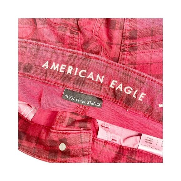 Women’s American Eagle Next Level Jeggings Stretch Red Black Plaid Pants Size 6 - Picture 6 of 6